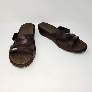Crocs Brown Wedge Slide Sandals Comfort Casual W9